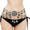 Body Chains | Jumwrit Jumwrit Vintage Bohemia Flower Body Chain Layered Rhinestone Waist Chain Adjustable Acrylic Disc Belly Chain For Women Teens And Girls