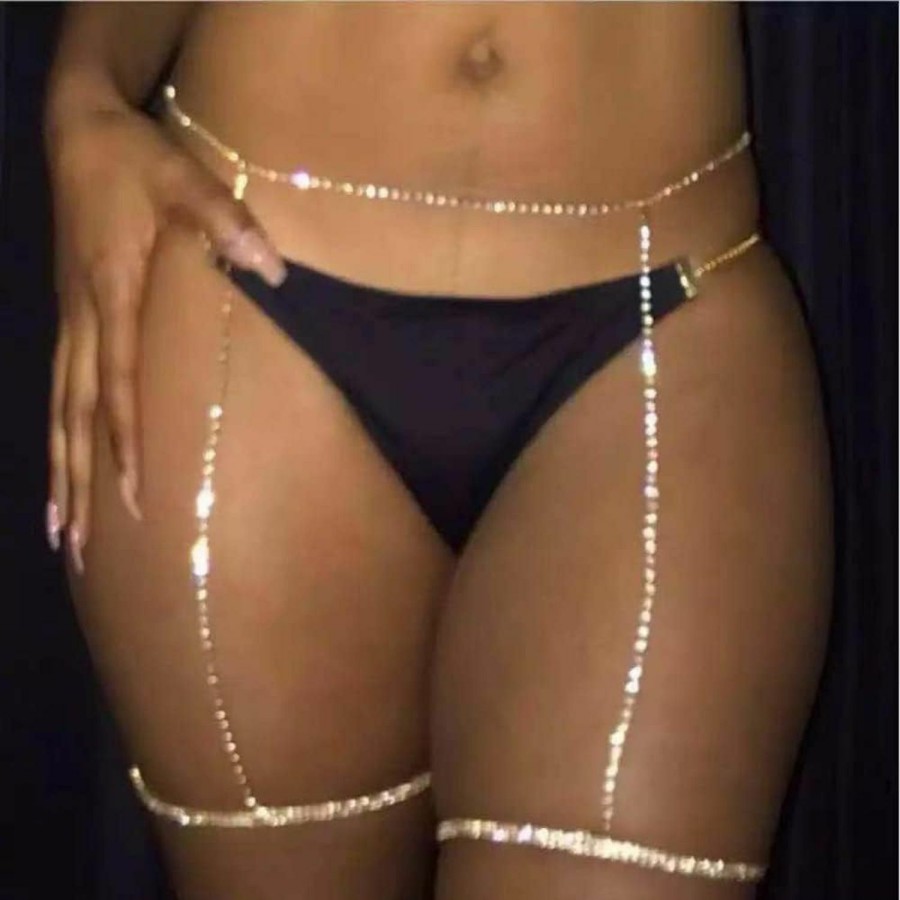 Body Chains | Rumtock Rumtock Silver Crystal Waist Chains With Leg Chain Harness Body Accessories For Women Girls Fashion Jewelry