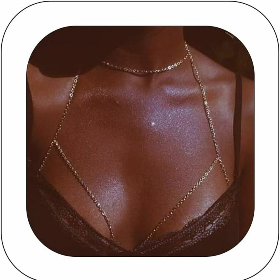 Body Chains | Hanfluenve Hanfluenve Fashion Body Chain For Women Minimalist Suit Chain Geometric Summer Sexy Chain Bra Bling Body Harness Gold Chain Necklace Body Jewelry