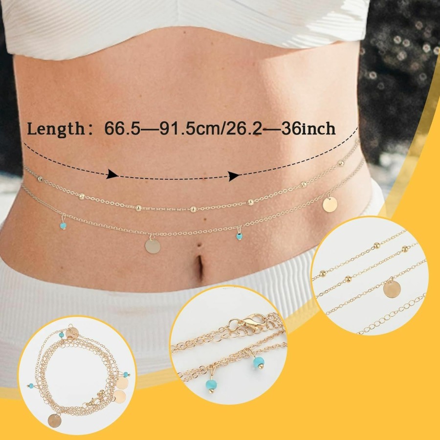 Body Chains | Abeillo Gold/Silver Plated Waist Chains For Women Layered Belly Chain Sexy Bikini Waist Chain Adjustable Body Chain Jewelry For Women