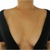 Body Chains | VRIOVN Bra Body Chain With Crystal, Layering Bikini Body Jewelry Festival Gold Plated T-Row Body Chain For Women