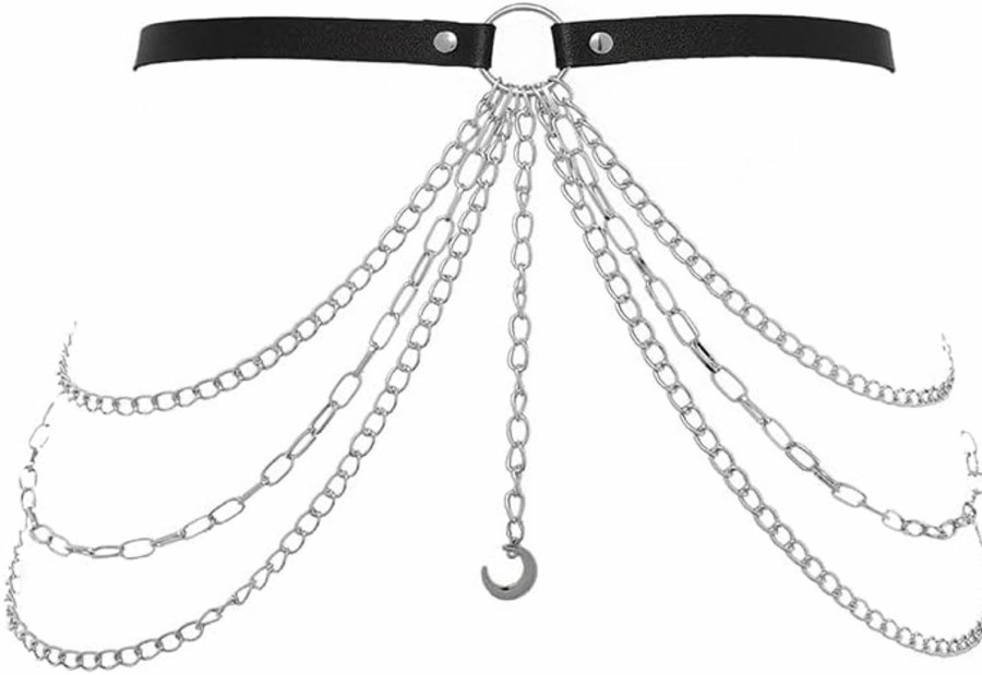 Body Chains | BODIY Bodiy Punk Waist Chain Belts Black Goth Layered Leather Belly Chains Club Body Chain Jewelry Rave Belt Accessories For Women And Girls (Black-1)