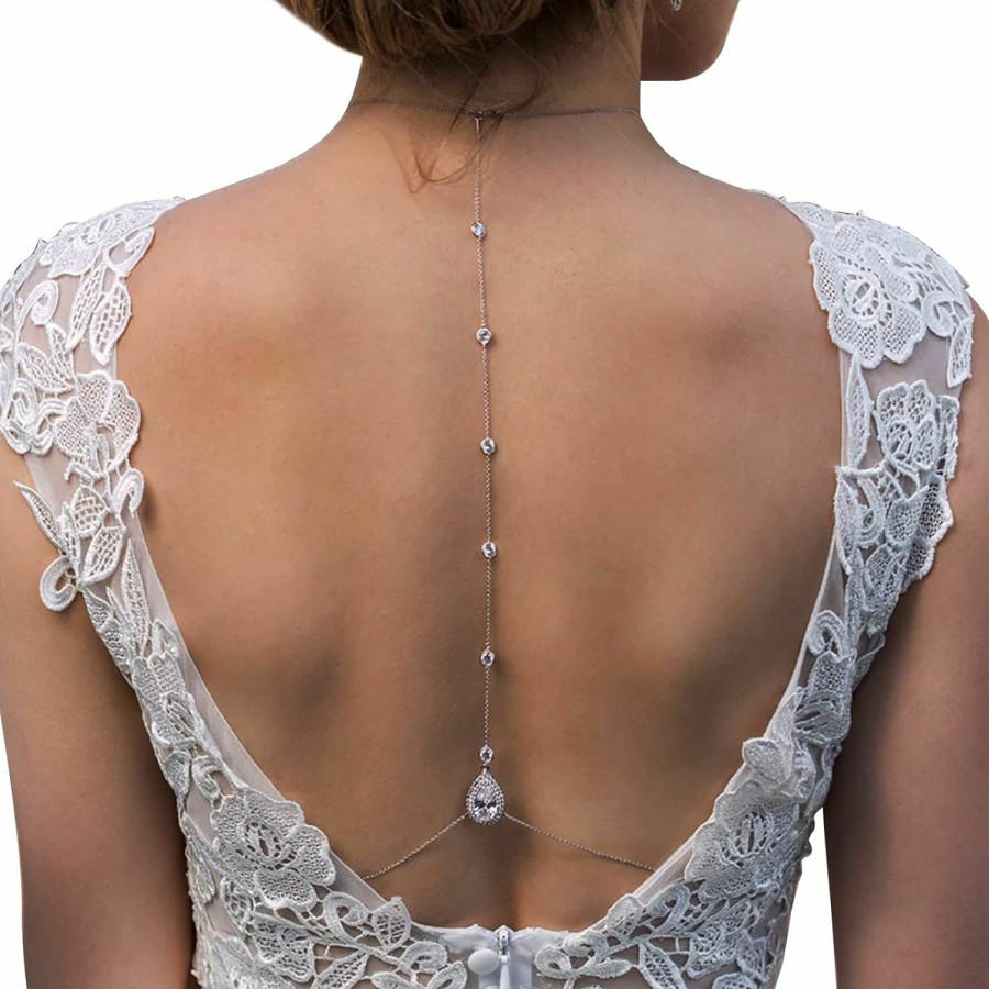 Body Chains | Cusmyre Rhinestone Waterdrop Back Chain Necklace Bridal Wedding Backdrop Chain Crystal Choker Long Body Chain Necklace Rhinestone Waist Belly Chain Jewelry For Women (Waist Chain-Gold)