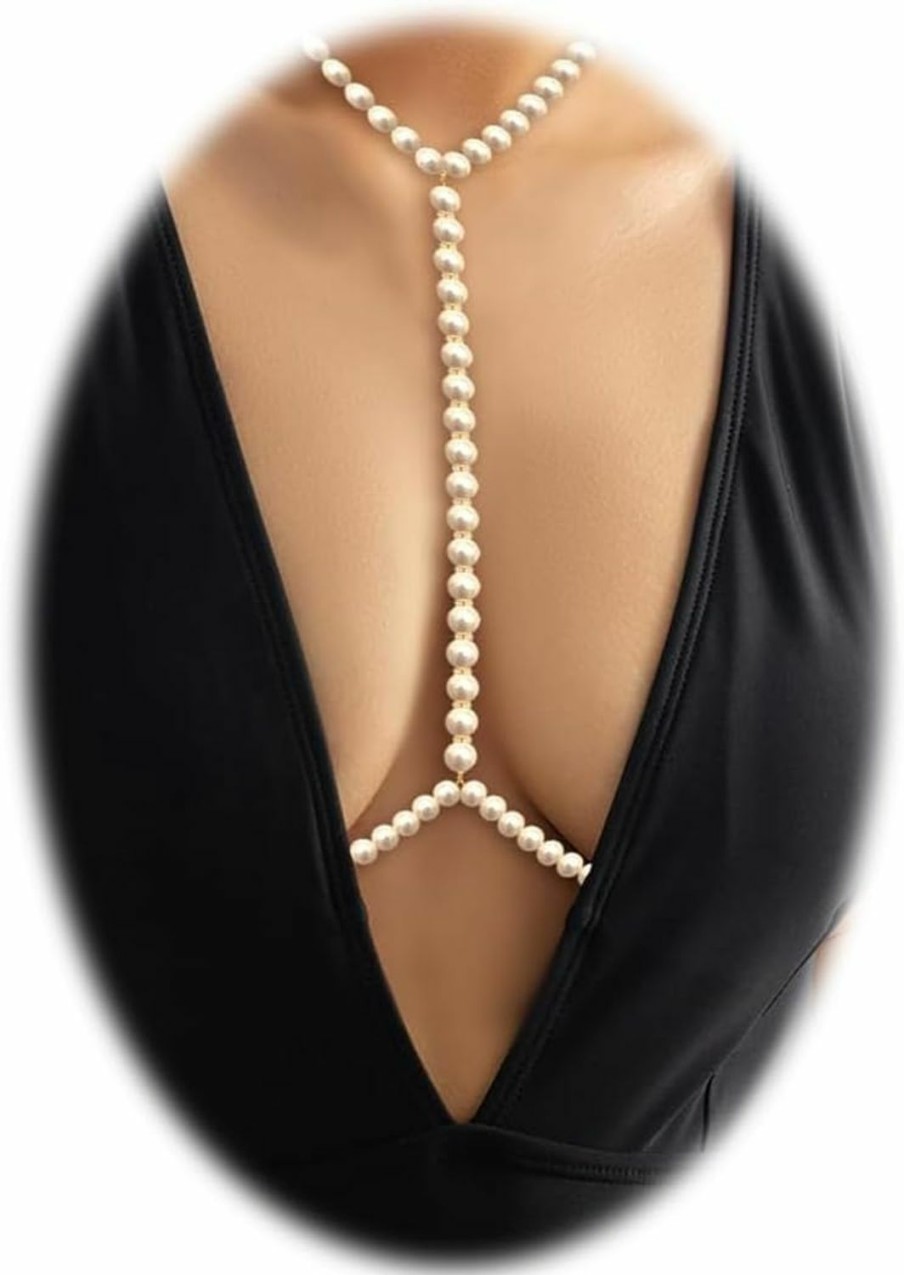 Body Chains | Eyraevor Women Pearls Body Chain Crossover Bra Beads Body Jewelry Bikini Beach Body Necklace For Chest Bra Waist Chain