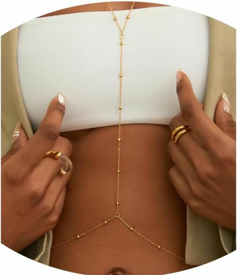 Body Chains | Aezlhjya 14K Golden Beads Necklace Body Chain Belly Waist Chains,Gold Beach Waist Belly Body Chains For Women Sexy Body Jewelry