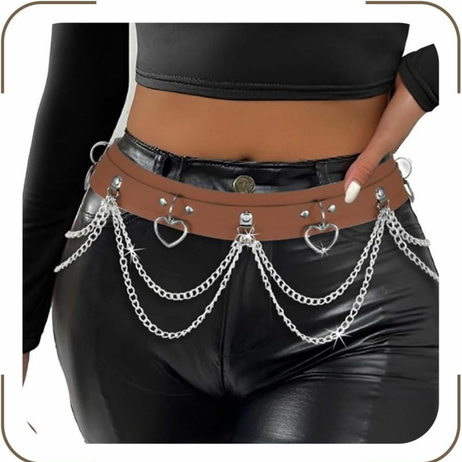 Body Chains | COSYDAYS Cosydays Punk Waist Chain Belt Heart Leather Belly Body Chain Goth Body Jewelry Adjustable Party Rave Outfits Body Accessoires For Women And Girls