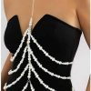 Body Chains | Aiosy Aiosy Pearls Body Chain Shoulder Pearl Bra Top Chain Beaded Backless Chest Chains Rave Outfit For Women Festival Sexy