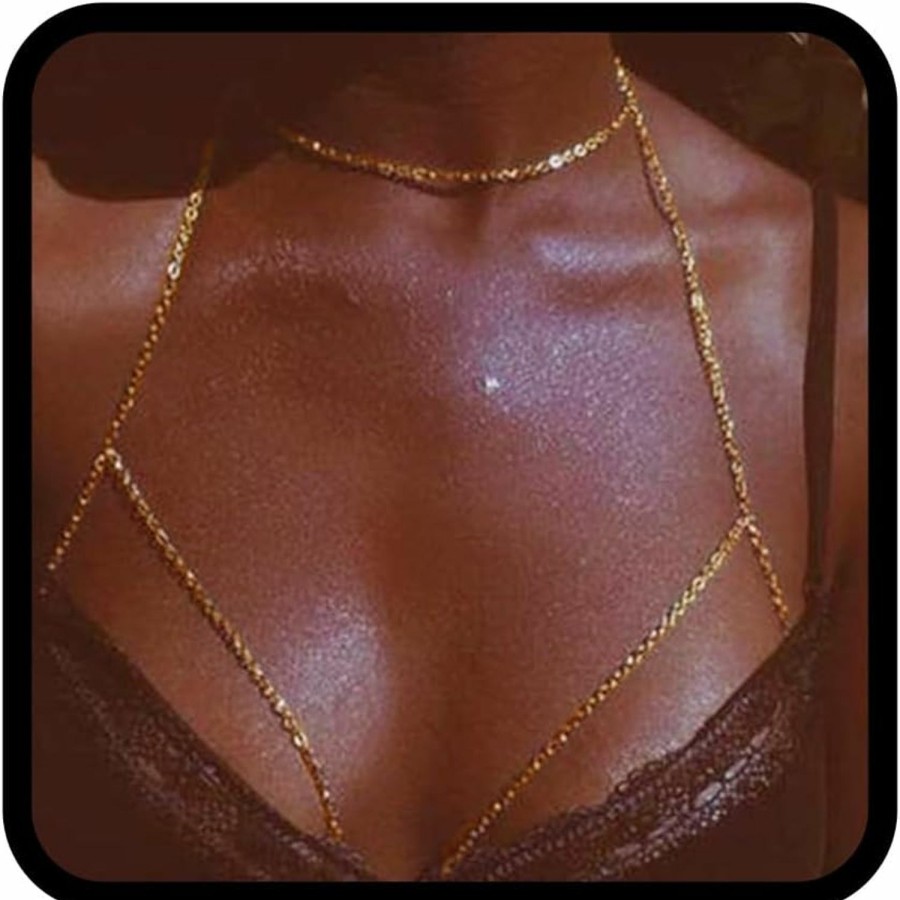 Body Chains | TWINKLEDE Twinklede Boho Body Chain Bra Gold Chest Chains Festival Rave Harness Chain Summer Beach Bikini Body Chain Jewelry For Women And Girls