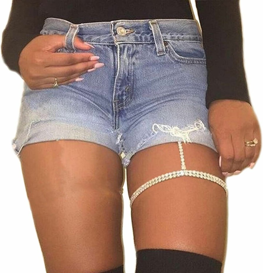 Body Chains | Cusmyre Silver Rhinestone Thigh Chain Elastic Crystal Leg Chain Jewelry Body Chain Stretch Thigh Chain Jewelry For Women Nightclub (Elastic Thigh)