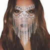 Body Chains | Formery Formery Rhinestone Masquerade Mask Face Chain For Women Cat Eye Tassel Silver Crystal Mardi Gras Mask Chain For Halloween Party Cosplay