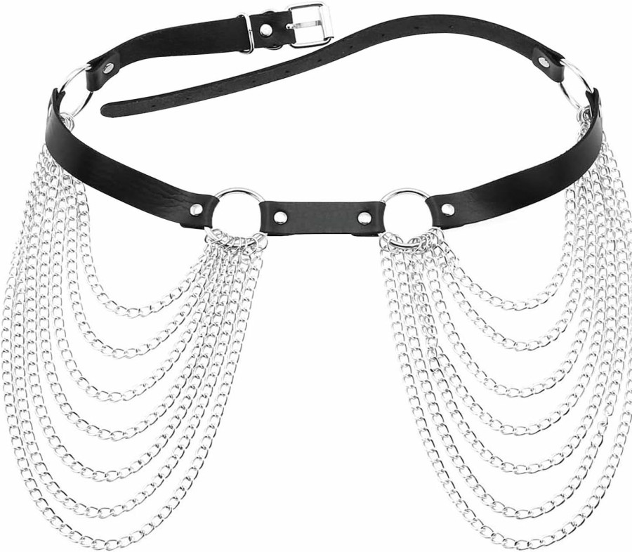 Body Chains | PURFUN Punk Layered Waist Chain Belt Gothic Pu Leather Rave Rocker Nightclub Body Chain Sexy Beach Bikini Belly Body Chains Cosplay Party Halloween Costume Waistband Body Jewelry Accessory