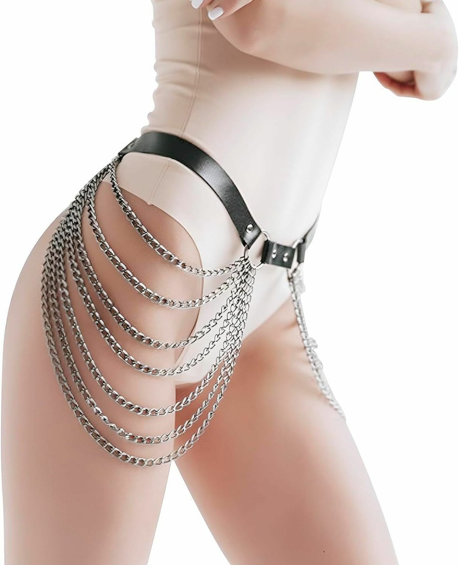 Body Chains | PURFUN Punk Layered Waist Chain Belt Gothic Pu Leather Rave Rocker Nightclub Body Chain Sexy Beach Bikini Belly Body Chains Cosplay Party Halloween Costume Waistband Body Jewelry Accessory