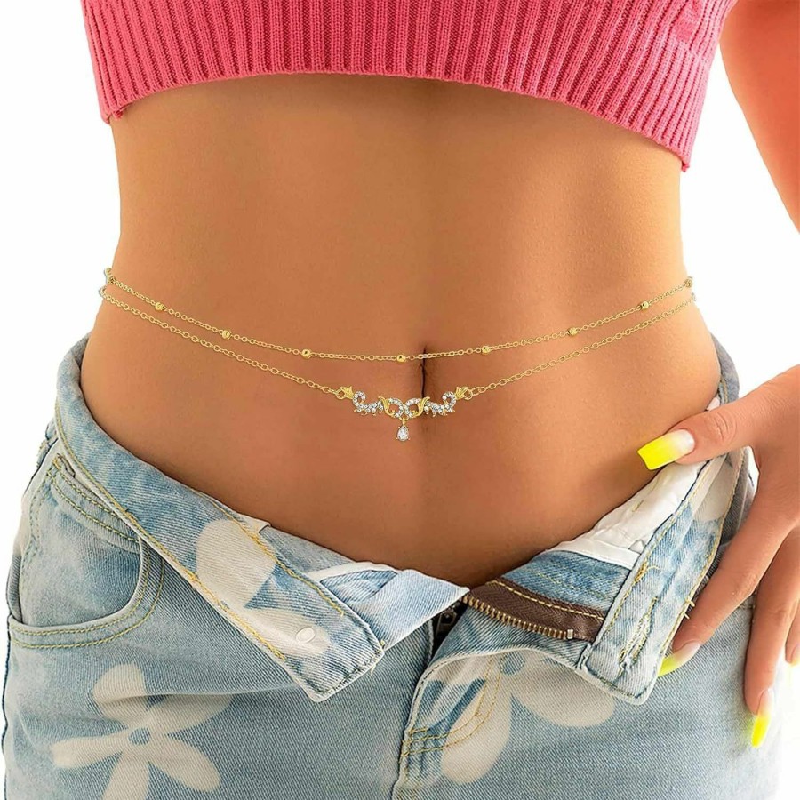 Body Chains | Wriidy Wriidy Layered Beaded Waist Chain Adjustable Women Belly Chain Girls Rhinestone Body Jewelry For Dress And Bikini