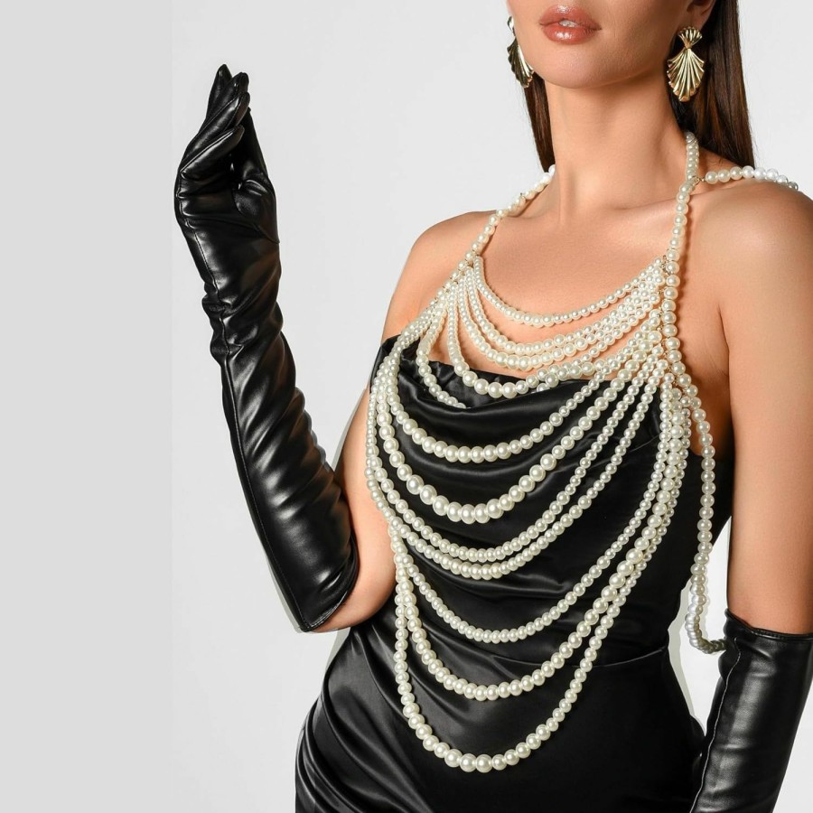 Body Chains | Cowking Cowking Layered Body Chain Pearl Shoulder Chain Multilayered Silver Body Jewelry Accessories Chain For Women And Girl