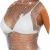 Body Chains | Fstrend Fstrend Mesh Crystal Body Chain Sparkly Rhinestone Fishnet Crop Top See Through Tank Tops Bikini Nightclub Rave Festival Accessories Jewelry For Women And Girls