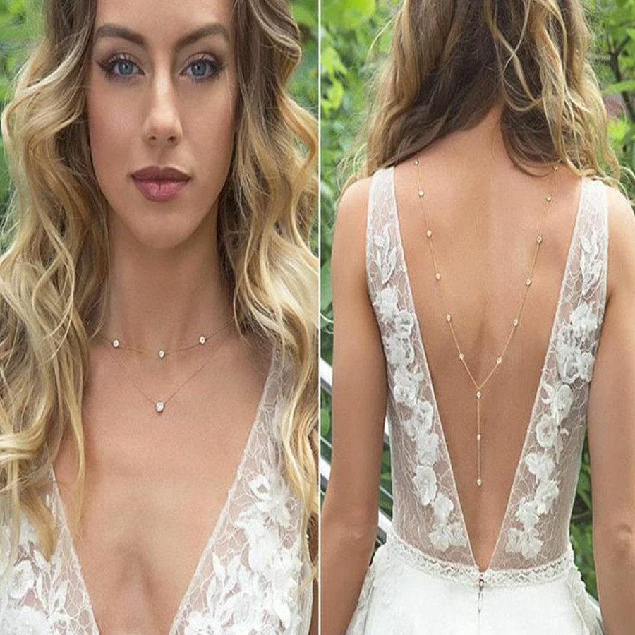 Body Chains | JEWEKY Jeweky Layered Wedding Back Necklace Crystal Back Body Chain Gold Necklaces Pendant Jewelry For Women And Girls