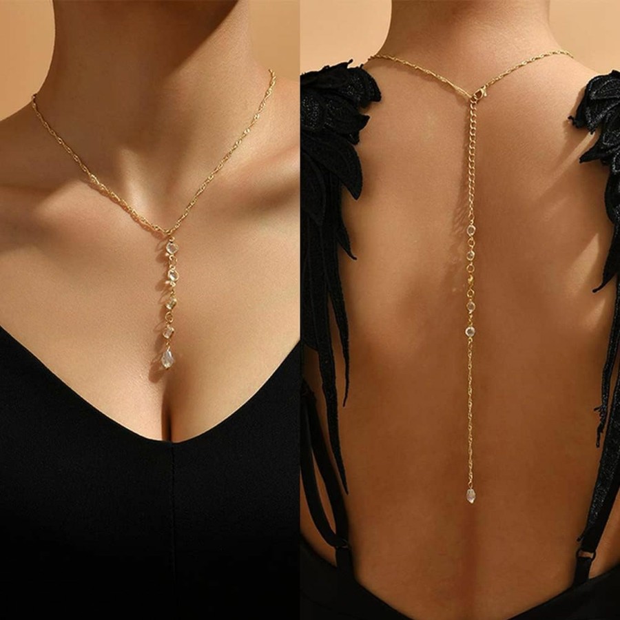 Body Chains | Jumwrit Jumwrit Pearl Backdrop Necklace Rhinestone Back Necklace Body Chain Gold Chain Bridal Back Necklace Love Heart Pendant Necklace Wedding Body Jewelry For Women Girls(Style 3)