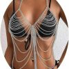 Body Chains | Aiosy Aiosy Boho Body Chain Bra Silver Sexy Bikini Tassel Chest Chains Chest Body Halter Backless Beach Mesh Tops Layered Rave Outfits Jewelry Body Accessories Jewelry For Women And Girls