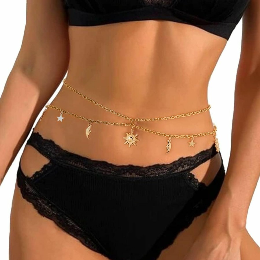 Body Chains | Navoky Navoky Star Moon Charm Belly Chain Gold Sun Pendant Waist Body Chain Beach Jewelry Accessories For Women And Girls