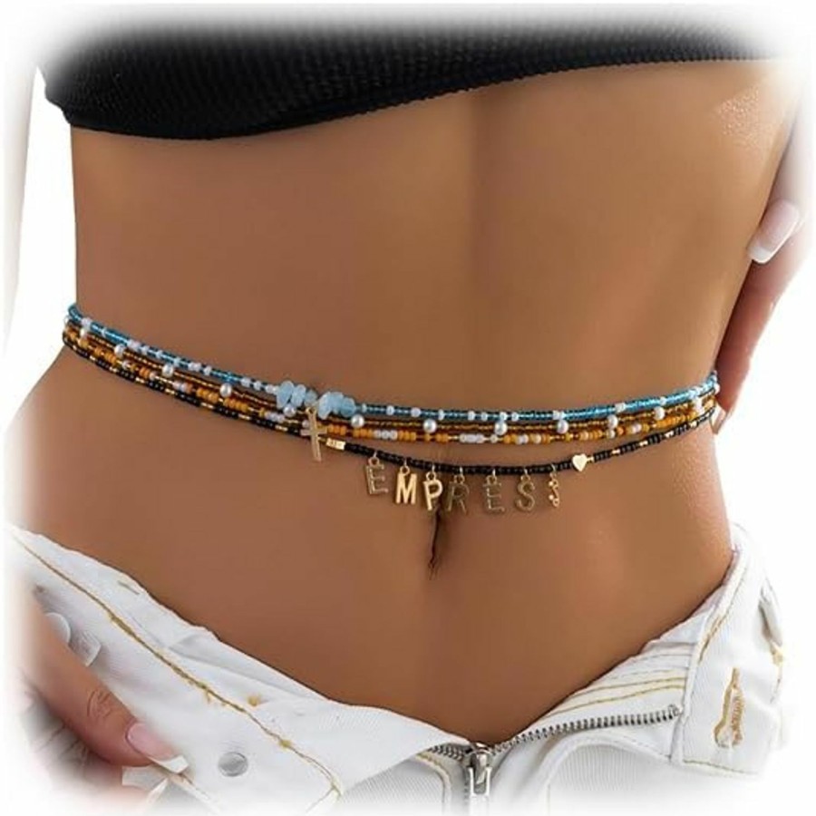 Body Chains | WFik Sexy Multi-Layer Bead Waist Chain Set,Summer Beach Colorful Beaded Belly Body Chain Jewelry Boho Bikini Stretchy Beads Body Accessory Jewelry For Women