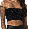 Body Chains | Fstrend Fstrend Mesh Body Chains Rhinestone Crystal See Through Crop Tops Fishnet Dress Cover Up Black Edm Festival Outfits For Women