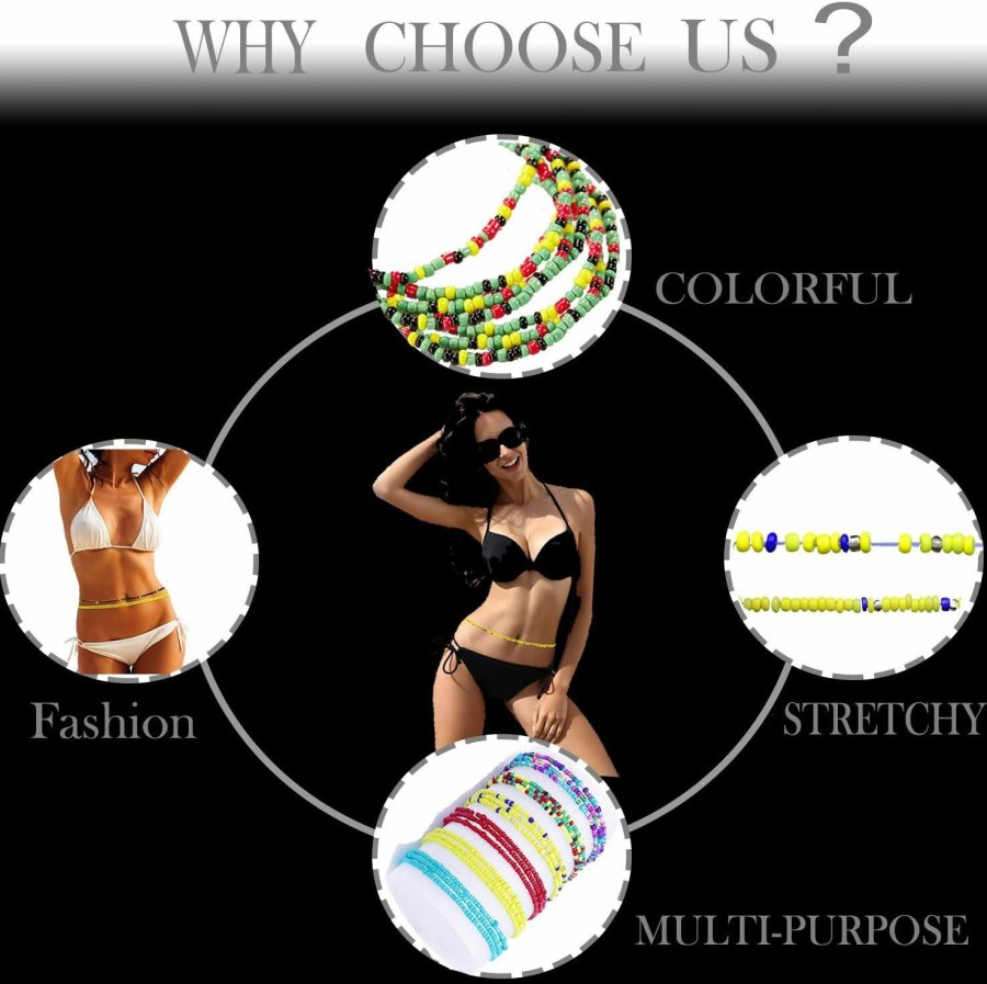 Body Chains | Tuoshei Tuoshei 6 Pices Summer Jewelry Waist Bead Set Colorful Waist Bead Belly Bead African Waist Bead Body Chain Beaded Belly Chain Bikini Jewelry For Woman (Style 1)