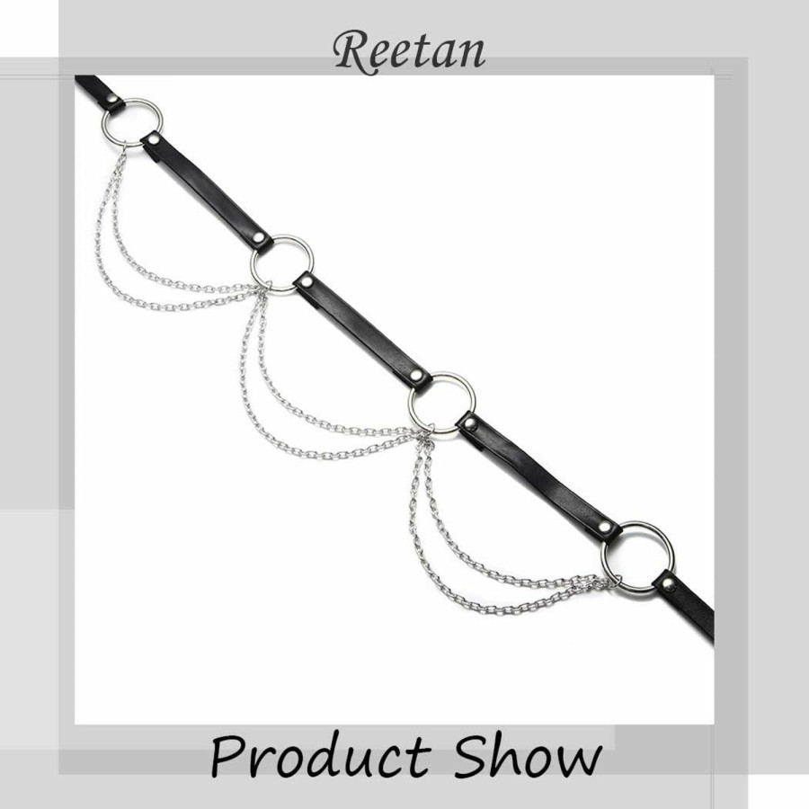 Body Chains | REETAN Reetan Punk Leather Body Chains Black Waist Chain Layered Nightclub Ring Belt Belly Chains Rave Party Body Jewelry Accessories For Women And Girls