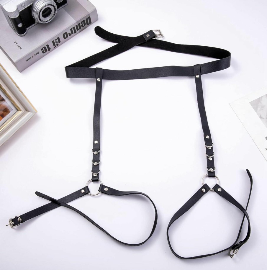 Body Chains | LOREMOW Loremow 2 Pcs Punk Leather Waist Chain Belt For Women Harness Belly Thigh Leg Chain Nightclub Party Body Chain Accessories