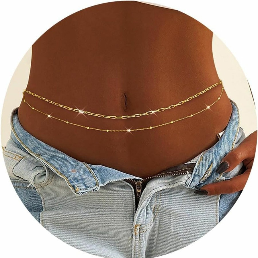 Body Chains | Gokeey Gokeey Gold Waist Chain For Women,14K Gold Plated Body Belly Chain For The Waist Adjustable Layered Waist Chain For Summer Beach Bikini