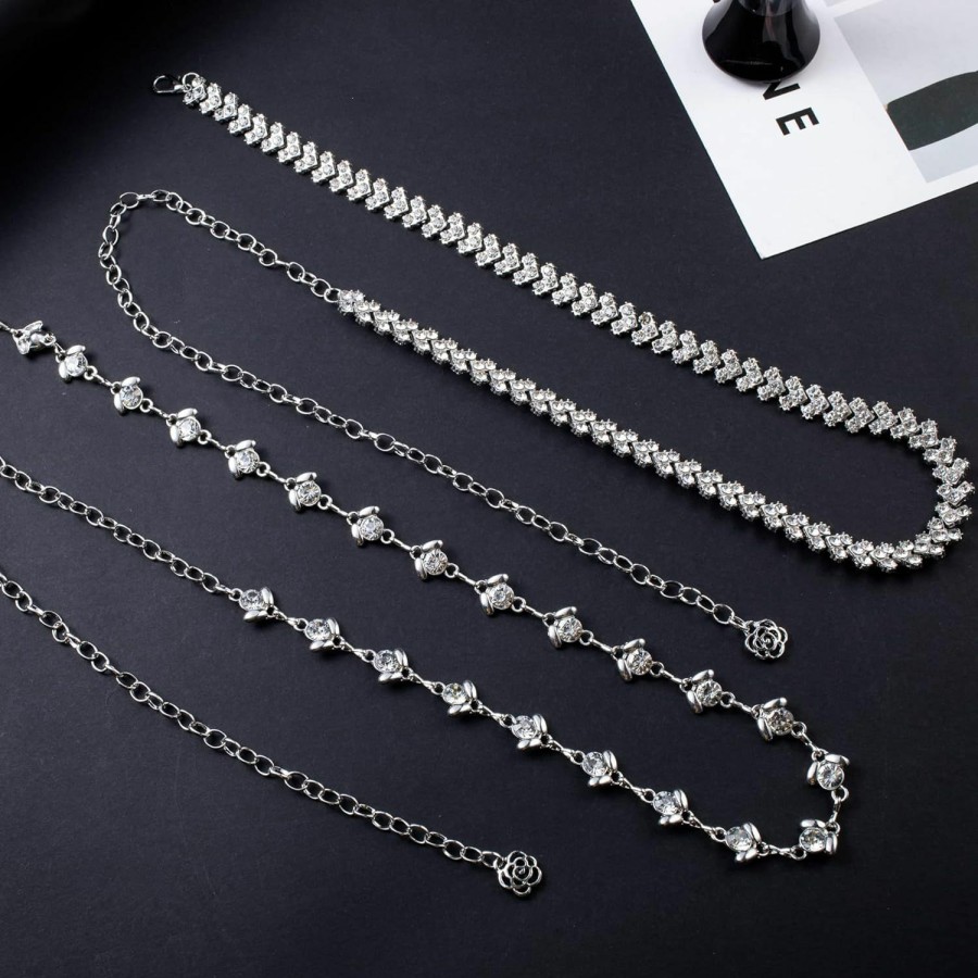 Body Chains | LOREMOW Loremow 2 Pcs Belly Waist Chain For Women Chain Belts For Dress Rhinestone Waist Chain Body Chain Jewelry