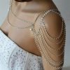 Body Chains | Xerling Xerling Silver Rhinestones Shoulder Harness Body Chain Fringe Tassels Bra Chain Body Jewelry Wedding Arm Chain For Women Girls Summer Bikini Body Tassels