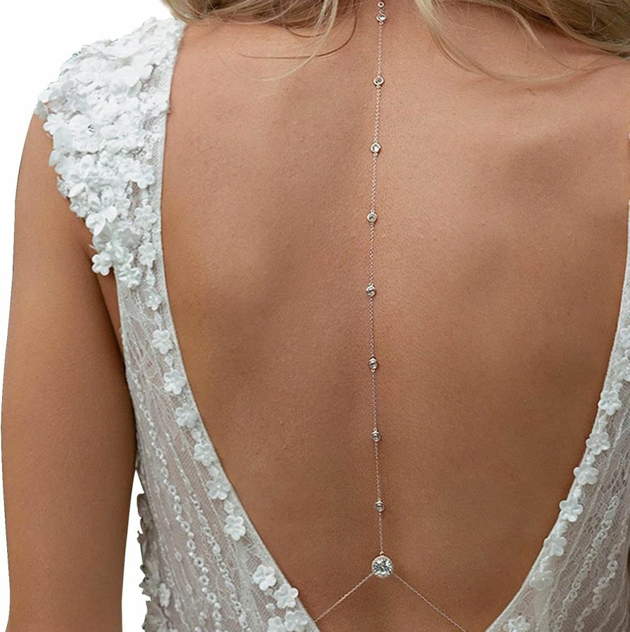 Body Chains | Rotaiboes Rhinestone Back Chain Jewelry Bride Long Chain Necklace Rhinestone Backdrop Wedding Body Accessories Jewelry For Women