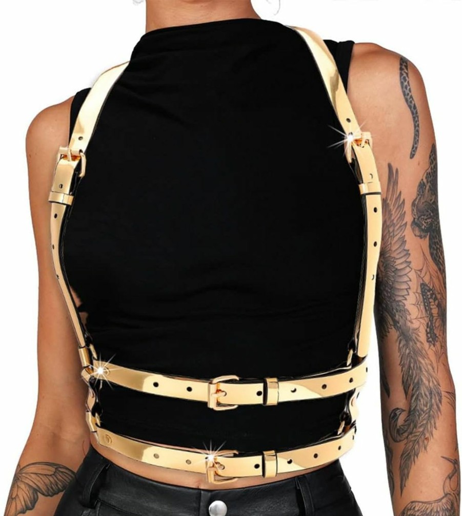 Body Chains | COSYDAYS Cosydays Punk Waist Belt Miirror Leather Harness Body Chains Chest Belt For Women And Girls