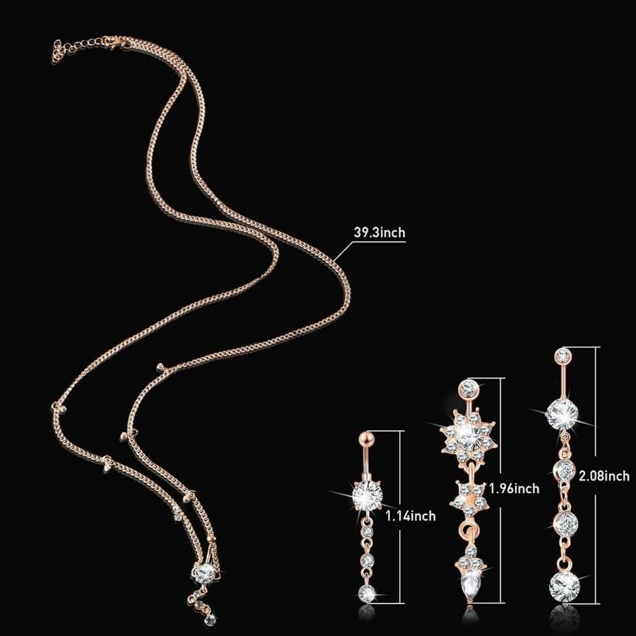 Body Chains | Hicarer 3 Pieces Silver Crystal Belly Ring With Chain Rhinestone Waist Body Chain Bikini Belly Chain Beach Accessories Jewelry For Women Girls