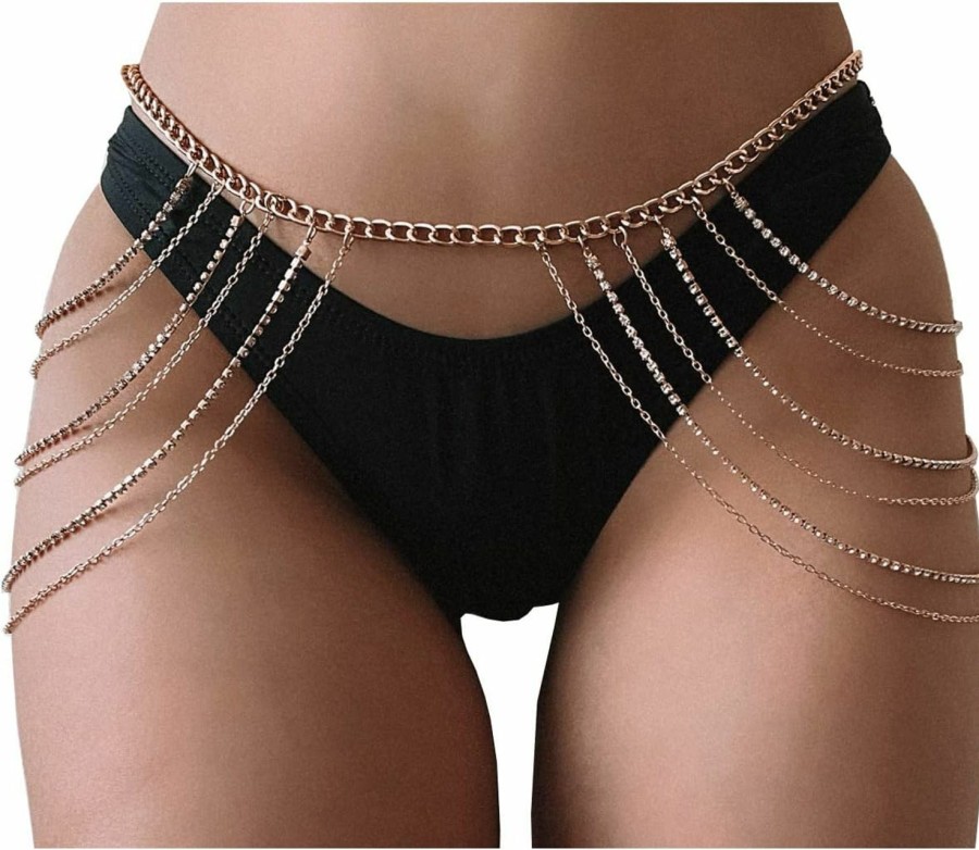 Body Chains | FNQUFUJ Body Chains Belts For Women Girls Sexy Waist Chain Rhinestone Body Jewelry Rave Outfits Festival Accessories