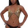 Body Chains | Salliy Salliy Boho Body Chain Bra Gold Sexy Rhinestone Bikini Bra Body Halter Backless Sequins Chain Bra Beach Body Accessories Jewelry For Women And Girls (Gold Tassels Set)