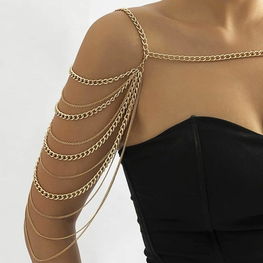 Body Chains | Missgrace Missgrace Bride Women Shiny Statement Tassel Body Chain Jewelry Shawl Silver Gold Dainty Body Jewelry Layered Shoulder Chain Wedding Party Nightclub Body Accessories Jewelry For Women Bride