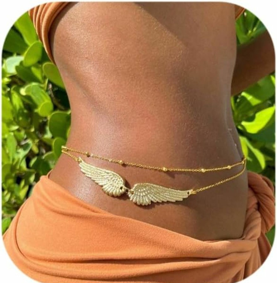 Body Chains | rgwtgkyh Gold Belly Chain For Women Layered Body Chain Wings Waist Chain Belt Sexy Bikini Adjustable Beads Belly Body Chain For Girls Fashion Beach Jewelry Gifts