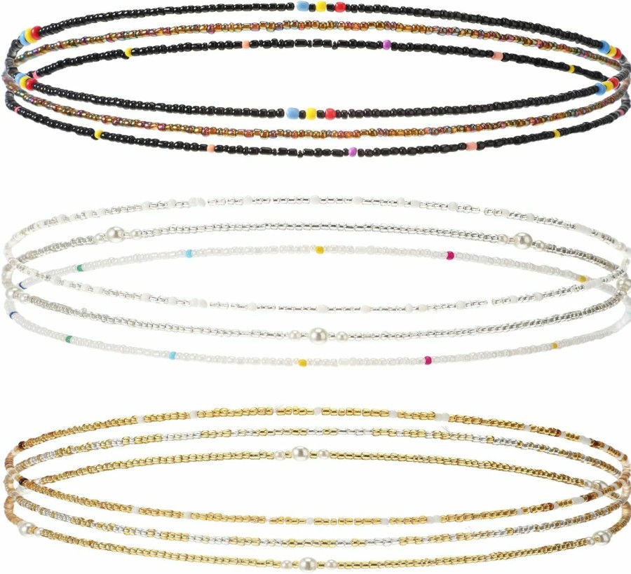 Body Chains | Kigeli 9 Packs Waist Bead Chains For Women Belly Beads Stretchy Waist Beads African Belly Chain Stomach Beads Body Bikini Jewelry (Clear, Black, Gold)