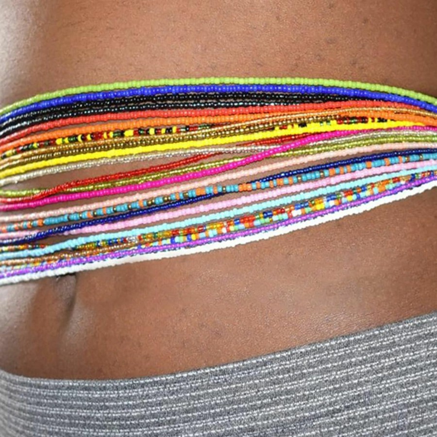 Body Chains | CSIYANJRY99 African Waist Beads For Women,Handmade Seed Beads Waist Belly Chain Multilayer Body Jewelry Accessories Colorful Beads Elastic Waist Chain