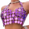 Body Chains | BODIY Bodiy Women Sparkly Sequin Chain Top Purple Halter Cami Crop Tops Blackless Mirror Body Chain Bra For Party Rave Club