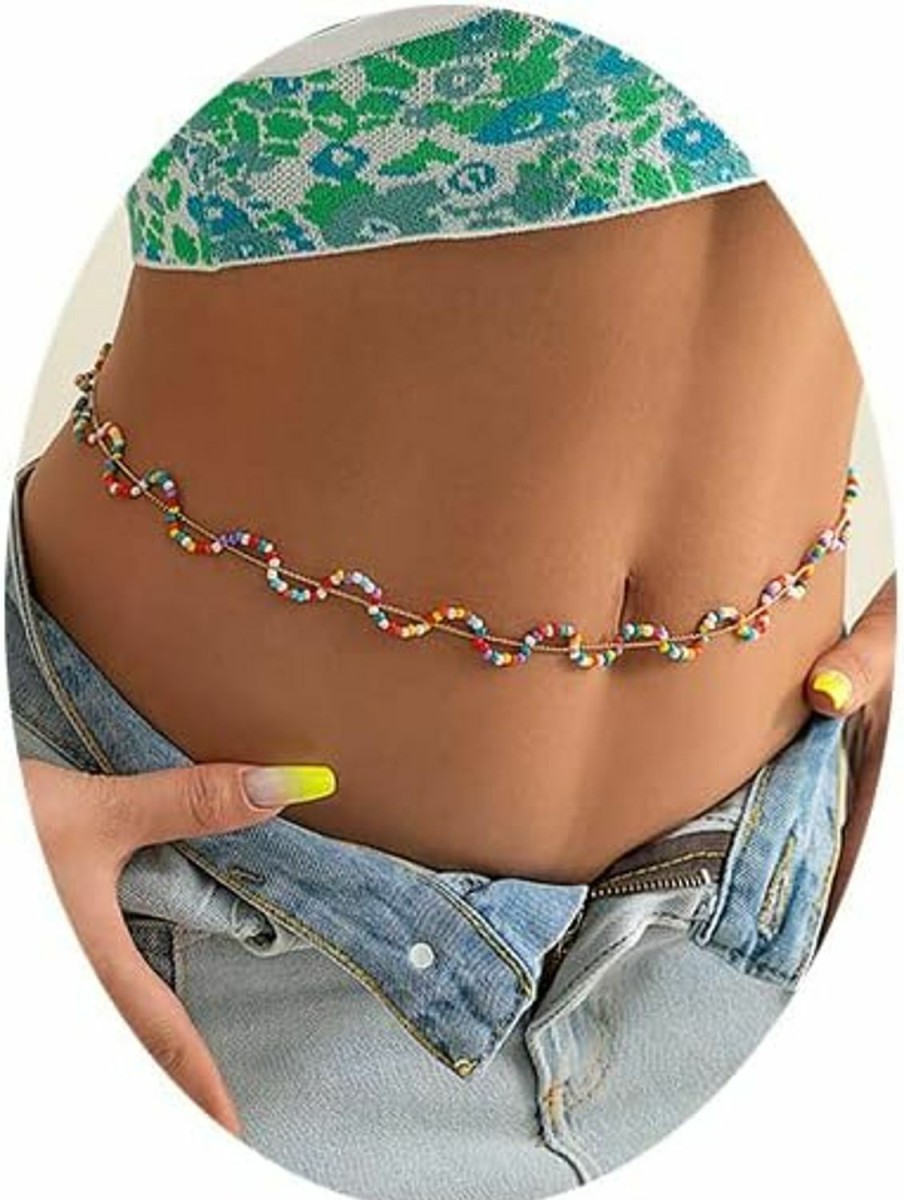 Body Chains | Metisee Metisee Waist Chain Beads Waist Chains Boho Chain Belt Beaded Body Chain Multilayer Belly Chain Bikini Summer Belt Chains Jewelry For Women And Girls