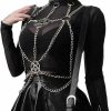 Body Chains | XIWUKOD Gothic Body Chain Star Choker Tops Spike Rivet Necklace Punk Silver Leather Ring Rave Party Nightclub Body Chains