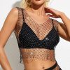 Body Chains | GRAEEN Graeen Mesh Rhinestone Crop Top Sleeveless Crystal Bra Chain Underwear Elastic Hand-Woven Fishnet Bikini Top Sxey Nightclub Body Chain Jewelry For Women For Girls (Black A)