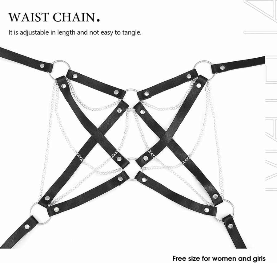 Body Chains | BODIY Bodiy Punk Goth Body Chain Bra Harness Belt For Women Costume Belt Rave Accessories For Women (Black)