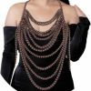 Body Chains | Florry Florry Pearl Body Chain Shoulder Necklace Pearl Top Body Jewelry For Women Fashion Pearl Bra Chains For Wedding Party