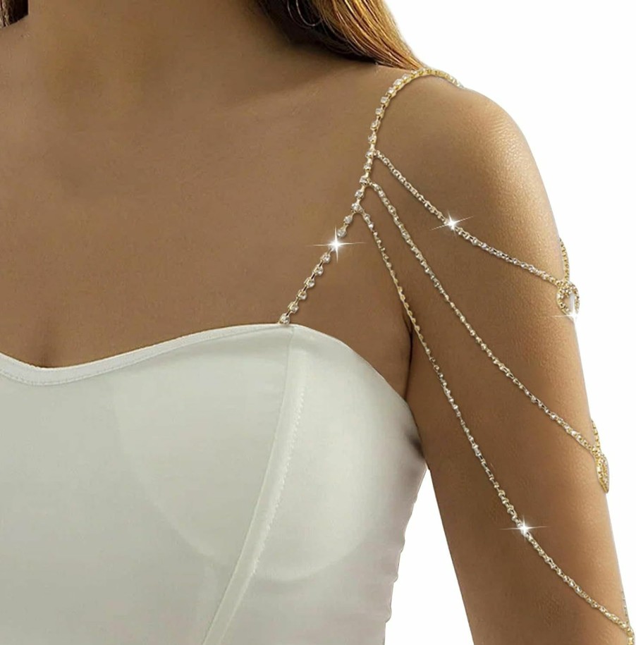 Body Chains | Zangoiry 1Pcs Multi-Layer Rhinestone Shoulder Bra Strap Chain Jewelry Sexy Heart Pendant Lingerie Chain Bridal Shoulder Chain Crystal Underwear Strap Chain Tassel Arm Chain Jewelry For Women