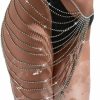 Body Chains | Formery Formery Women'S Glitter Rhinestone Body Chains Silver Multilayered Crystal Belly Waist Hip Chain Skirt Party Rave Club Wear Costume