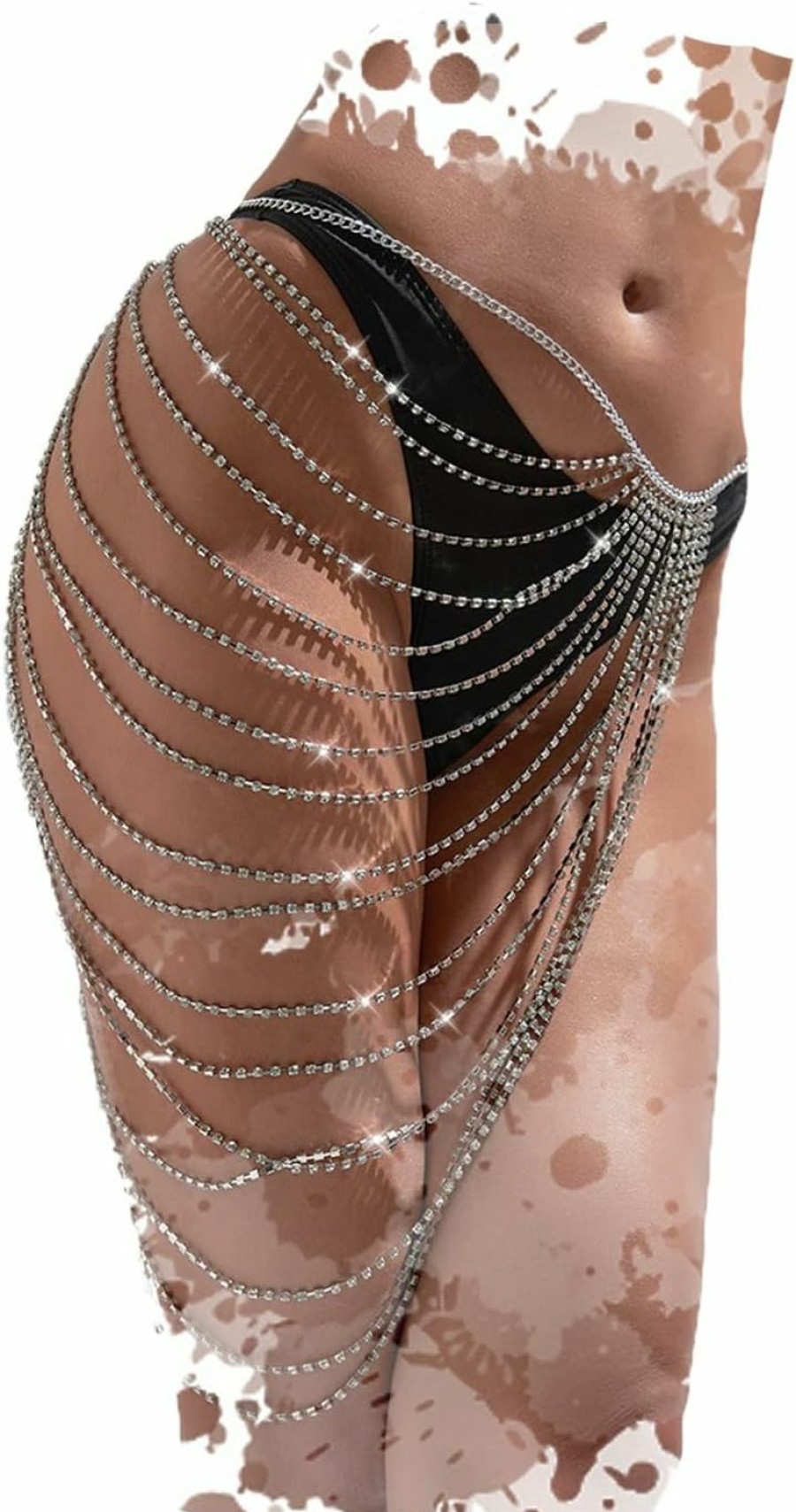 Body Chains | Formery Formery Women'S Glitter Rhinestone Body Chains Silver Multilayered Crystal Belly Waist Hip Chain Skirt Party Rave Club Wear Costume