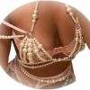 Body Chains | Cusmyre Summer Boho Pearl Bra Body Chain Bikini Beads Lingerie Chain Necklace Crystal Bead Body Chain Jewelry Trend Festival Pearl Waist Jewelry For Women (White)